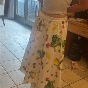 Anthropologie White Maxi Skirt with Colorful Vegetable Print